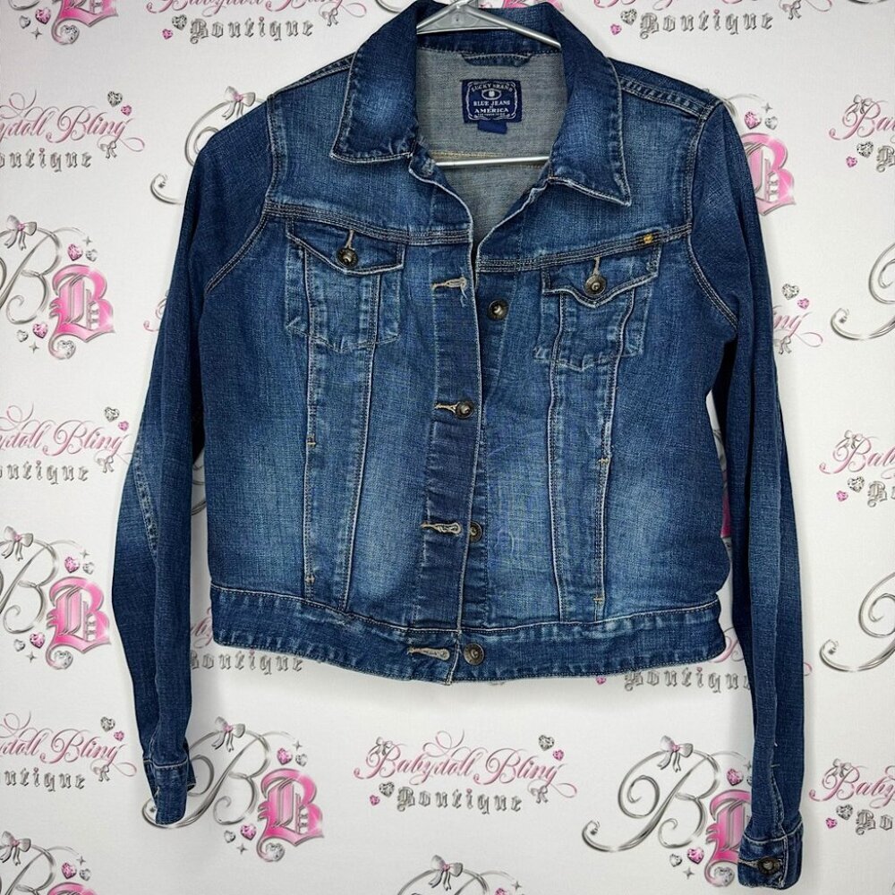 Lucky brand jacket jean coat denim button up logo buttons soft stretchy blue